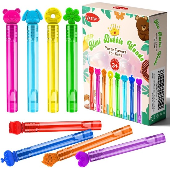 VKTEN 32Pcs Mini Bubble Wands Assortment 8 Styles 8 Colors Bubble Party Favors for Kids, Bubbles for Kids, Birthday Party Favors, Bath Time, Classroom Prizes Gifts Stocking Stuffers for Girls Boys