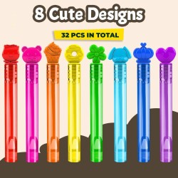 VKTEN 32Pcs Mini Bubble Wands Assortment 8 Styles 8 Colors Bubble Party Favors for Kids, Bubbles for Kids, Birthday Party Favors, Bath Time, Classroom Prizes Gifts Stocking Stuffers for Girls Boys