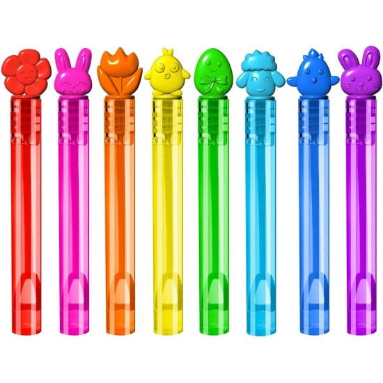 VKTEN 64Pcs Easter Mini Bubble Wands Assortment 8 Colors 8 Styles Easter Party Favors for Kids, Bath Time, Classroom Prizes Summer Outdoor Gifts for Girls Boys, Easter Basket Stuffers