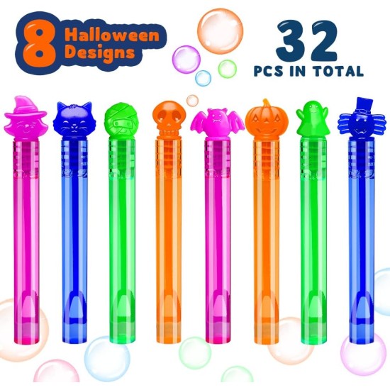 VKTEN 32Pcs Halloween Bubble Wands Mini Bubbles Party Favors for Kids Halloween Party Favors Treat Bag Stuffers Goody Bag Filler Halloween Treats Prizes