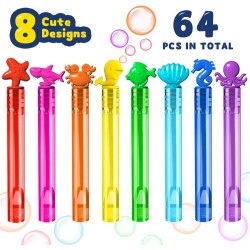 VKTEN 64Pcs Sea Animals Mini Bubble Wands Assortment 8 Colors 8 Styles Party Favors Toys for Kids,Themed Birthday, Wedding, Bath Time, Classroom Prizes Summer Outdoor Gifts for Girls Boys