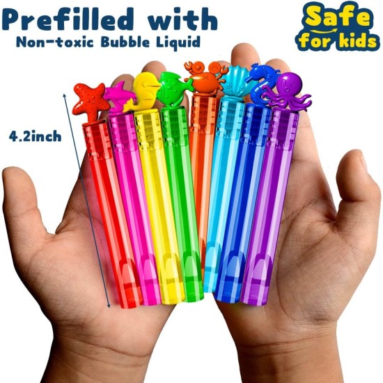 VKTEN 64Pcs Sea Animals Mini Bubble Wands Assortment 8 Colors 8 Styles Party Favors Toys for Kids,Themed Birthday, Wedding, Bath Time, Classroom Prizes Summer Outdoor Gifts for Girls Boys