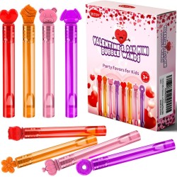 VKTEN 32Pcs Valentines Day Mini Bubble Wands Assortment 8 Styles Bubble Party Favors for Kids, Bubbles for Kids, Valentines School Classroom Exchange Prizes Gifts