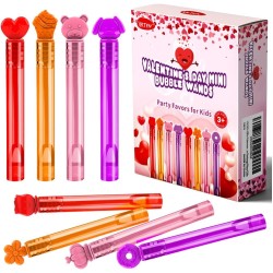 VKTEN 32Pcs Valentines Day Mini Bubble Wands Assortment 8 Styles Bubble Party Favors for Kids, Bubbles for Kids, Valentines School Classroom Exchange Prizes Gifts