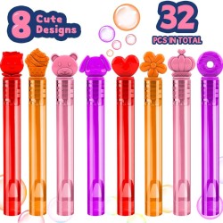 VKTEN 32Pcs Valentines Day Mini Bubble Wands Assortment 8 Styles Bubble Party Favors for Kids, Bubbles for Kids, Valentines School Classroom Exchange Prizes Gifts