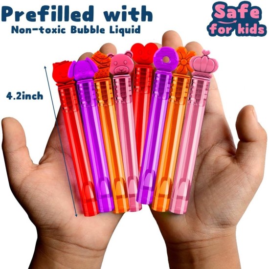 VKTEN 32Pcs Valentines Day Mini Bubble Wands Assortment 8 Styles Bubble Party Favors for Kids, Bubbles for Kids, Valentines School Classroom Exchange Prizes Gifts