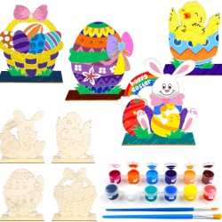 VKTEN 4Pack Easter Crafts Paint Unfinished Natural Wood Arts & Crafts for Kids Easter Ornaments Easter Table Decor for Boys Girls Easter Party Favors