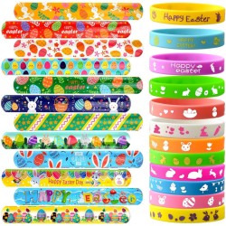 VKTEN 48Pcs Easter Party Favors Easter Slap Bracelets Rubber Wristbands Assorted Easter Egg Fillers Gifts for Kids Girls Boys Easter Basket Stuffers