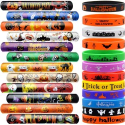 VKTEN 48Pcs Halloween Party Favors Slap Bracelets Rubber Wristbands Assorted Gifts for Kids Girls Boys (Halloween)