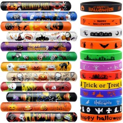 VKTEN 48Pcs Halloween Party Favors Slap Bracelets Rubber Wristbands Assorted Gifts for Kids Girls Boys (Halloween)